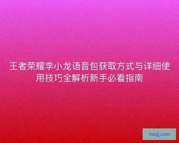 王者荣耀李小龙语音包获取方式与详细使用技巧全解析新手必看指南