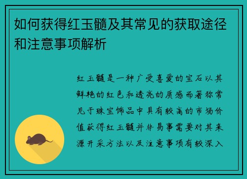 如何获得红玉髓及其常见的获取途径和注意事项解析